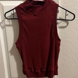 Burgundy High Neckline Sleeveless Tank